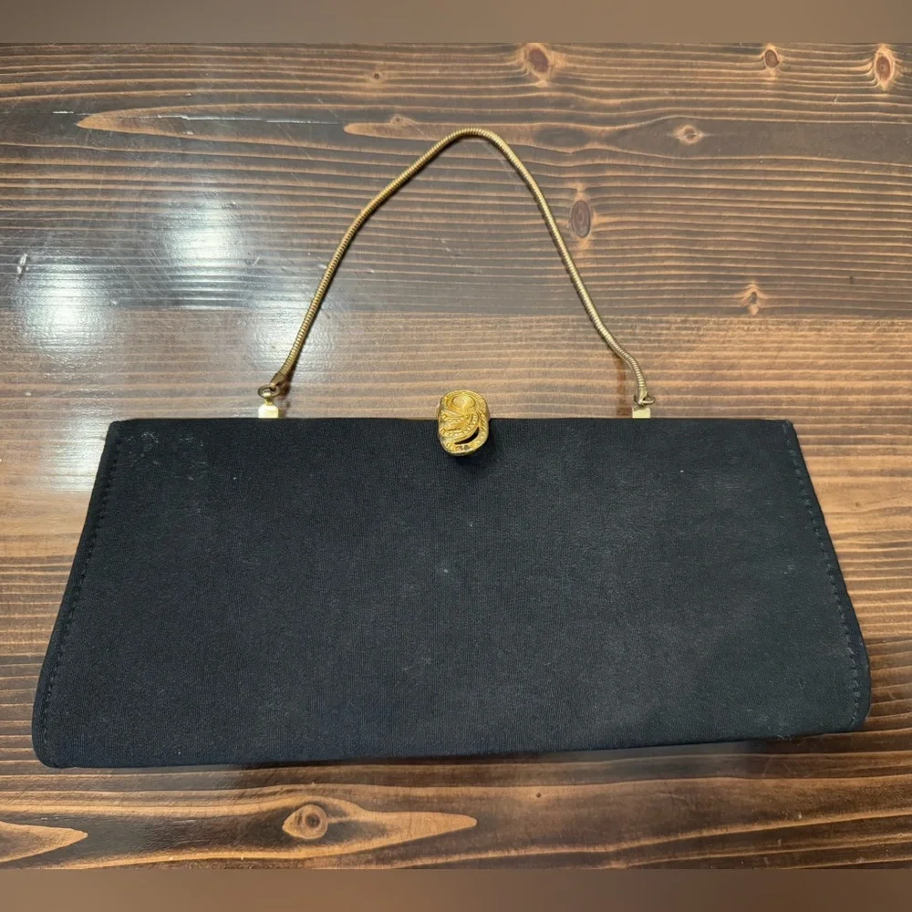 Vintage‎ Elegant Black Clutch with Gold Accents
